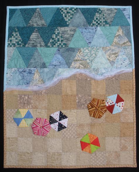 Beachy Quilts, Beach Themed Quilts, Beach Quilts, Seascape Quilts, Patchwork Background, Coastal Quilts, Ocean Quilt, Nautical Quilt, Beach Quilt