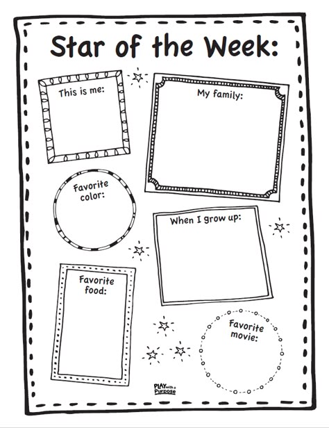 The perfect first week of school activity! Have each of your students fill our the Star of the Week printable by answering the questions, and expressing themselves through coloring the page. Display one each week so everyone can get to know them better! Student Of The Week Preschool, Preschool Student Of The Week, Preschool Star Student Of The Week Ideas, Star Student Preschool, Week Of The Child Activities, Star Student Of The Week Ideas, Star Of The Week Poster Ideas Preschool, Star Student Ideas, Star Of The Week Ideas