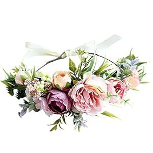 Vivivalue Women Floral Crown Boho Flower Headband Hair Wreath Floral Headpiece Halo with Ribbon Wedding Party Festival Photos Fairy Headband, Floral Hair Wreath, Festival Photos, Smelling Flowers, Boho Headpiece, Rose Flower Crown, Boho Flower Crown, Flower Crown Hairstyle, Floral Halo