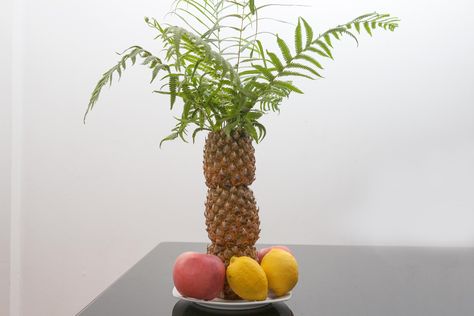 How to Make a Palm Tree Decoration by Using Pineapples Make A Palm Tree, Hot Spiced Cider, Coffee Bar Wedding, Pineapple Palm Tree, Palm Tree Decorations, Tree Centerpiece, Fruits Decoration, Fresh Fruit Recipes, Tree Centerpieces