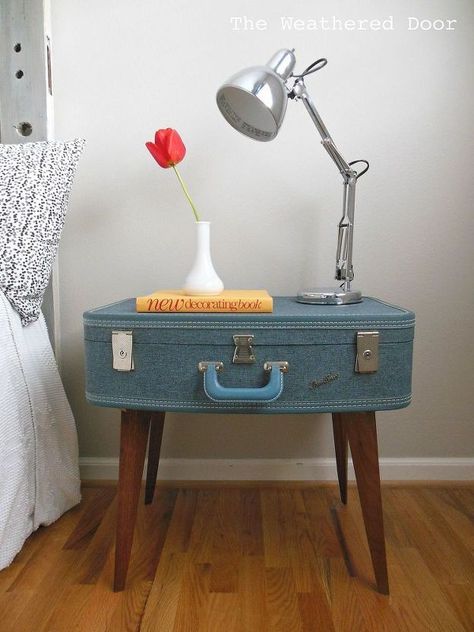 diy suitcase side table, painted furniture, repurposing upcycling, Finished suitcase side table Suitcase Furniture, Nightstand Diy, Suitcase Table, Diy Suitcase, Diy Nightstand, Old Suitcases, Прикроватные Тумбочки, Vintage Suitcases, Vintage Suitcase