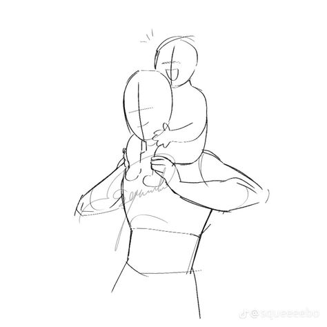 Sitting On Shoulders Pose Reference, Carrying On Shoulders Pose, Carrying Person Drawing Reference, Arm On Shoulder Pose Drawing, Arm On Shoulder Pose, Sitting On Shoulders Pose, Human Base Drawing, Looking Over Shoulder, Pose Reference Drawing