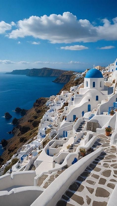 Trip To Santorini Greece, Blue Domes Santorini, Greece Aesthetics Santorini, Santorini Greece Travel, Greece Town Aesthetic, Santorini Greece Pictures, Travelling To Greece, Vision Board Ideas Aesthetic 2025 Travel, Greece Travel Photos