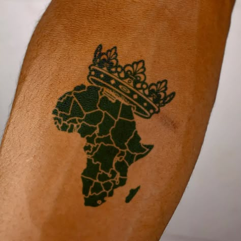 Africa Map Tattoo, Crown Neck Tattoo, Crown Hand Tattoo, Africa Tattoo, Crown Tattoo Men, Africa Outline, Africa Tattoos, Map Tattoo, Purple Tattoos