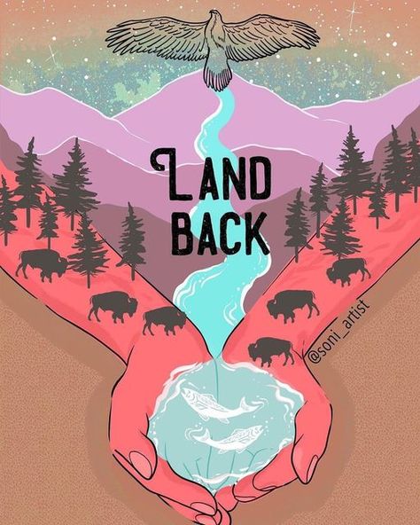 Feminist on Instagram: "#LandBack 🏔 Art by @soni_artist “Advocate for Indigenous rights. Preserve indigenous languages and traditions. Ensure food sovereignty, housing, clean air and water. Transfer public lands back to the hands of the rightful Indigenous owners. Land back!” #landback #landbackmovement #waterislife #sacredland #indigenous #indigenousrights #honor #nativecommunity #indigenouspeople #indigenousartist #protectmountain #protectanimals #buffalo #fish #chichimeca" Buffalo Fish, Food Sovereignty, Indigenous Rights, Water Transfer, Clean Air, Mood Board, Keep Calm Artwork, Photo And Video, Instagram Photo