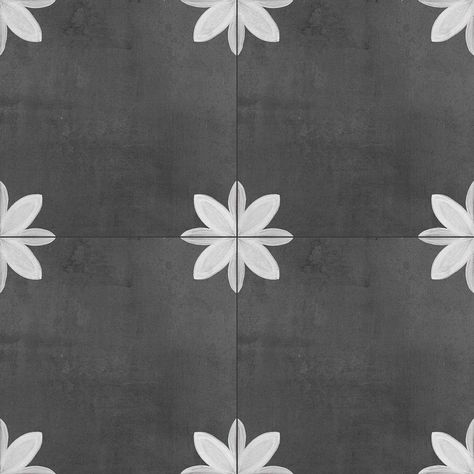 DELLA TORRE Fiona 29-Pack Black and White Porcelain (Common: ; Actual: 7.78-in x 7.78-in) at Lowes.com Black And White Tiles, Encaustic Tile, Vintage Tile, Accent Tile, Porcelain Flooring, White Tiles, Tile Samples, Shower Floor, Color Tile