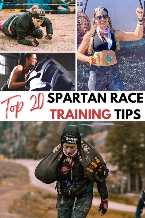 Top 20 Spartan Training Hacks to Finish Your First Race - Messy Bun Traveler Spartan Training Plan Beginner, Spartan Training Workout, Ocr Training Plan, Obstacle Course Training Workouts, Training For A Spartan Race, Savage Race Training, Spartan Race Hairstyles, How To Train For A Spartan Race, Spartan Race Training For Beginners