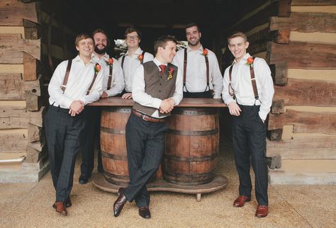 Love this casual groom and groomsmen attire for a rustic fall wedding. View more here! Pics by @leahbullard | The Pink Bride www.thepinkbride.com Fall Groomsmen Attire, Fall Groomsmen, Rustic Groomsmen Attire, Fall Wedding Groomsmen, Casual Groom Attire, Wedding Groomsmen Attire, Casual Grooms, Mens Wedding Attire, Tan Wedding