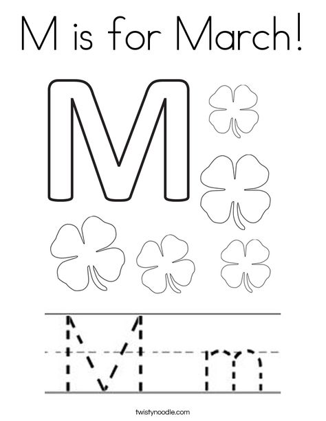 M is for March Coloring Page - Twisty Noodle Homeschool Necessities, March Preschool Worksheets, March Lesson Plans, March Lessons, Learning Corner, March Themes, March Crafts, Toddler Lessons, Twisty Noodle