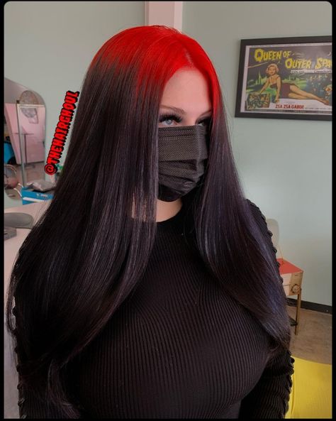 Red Roots Black Hair, Red Roots Hair, Black Roots Red Hair, Red Roots, Red Hair Looks, Black Red Hair, Pulp Riot Hair Color, Red Ombre Hair, Hair Color Underneath