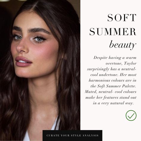 Highlighting the difference between deep and soft makeup looks on Taylor 🖤⁠ ⁠ #coloranalysis #colouranalysis #coloranalyst #winterpalette #summerpalette #softsummer Makeup For True Summer, Deep Summer Makeup, Summer Color Analysis Makeup, Soft Summer Wedding Makeup, Makeup For Soft Summer, Soft Summer Makeup Products, Soft Summer Color Analysis, Soft Summer Makeup Looks, Summer Palette Colors