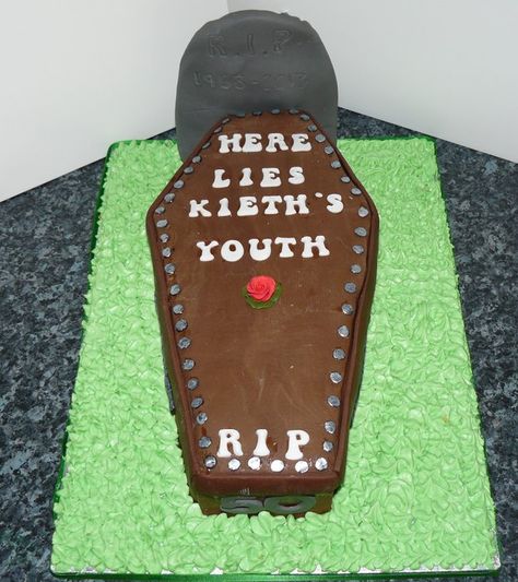 Coffin Birthday Cake, Guy Birthday Party Ideas, Halloween Decorated Cakes, Guy Birthday Party, 50 Birthday Cakes, 50th Bday Cake, Leaving Cake, Halloween Coffin Nails, Coffin Cake