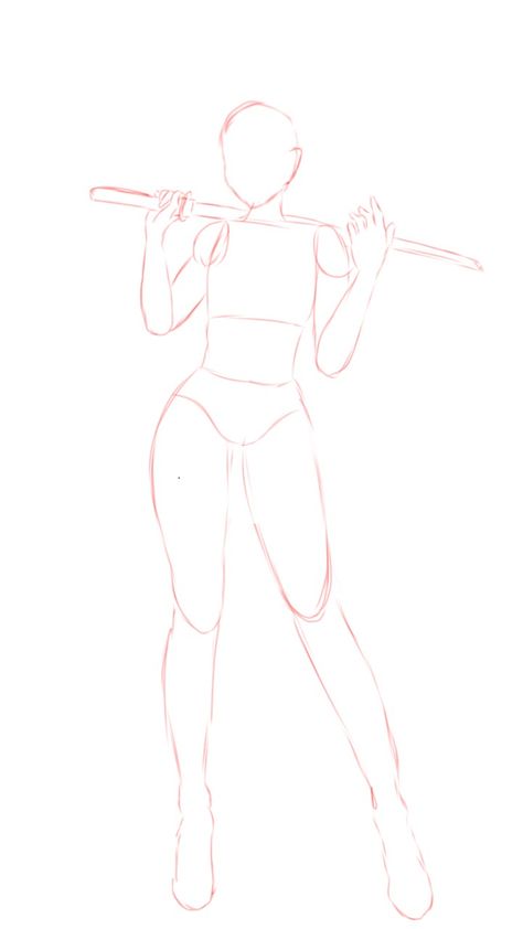 I drew this ;-; Female Oc Template, Anime Oc Female Base, Drawing Poses Swordman, Drawing Poses Warrior, Anime Base Body Pose, Female Warrior Pose Reference Drawing, Drawing Base With Knife, Anime Full Body Poses Reference, Character Poses Reference Sketch