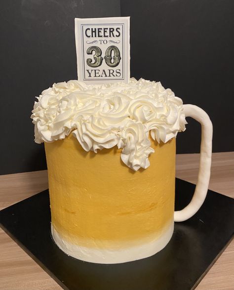 Beer Themed Cake, Thirsty Thirty, Birthday Cake Beer, Thirty Party, 75 Birthday Cake, Cheers To 30 Years, Birthday Beer Cake, Beer Mug Cake, Cake Designs For Girl