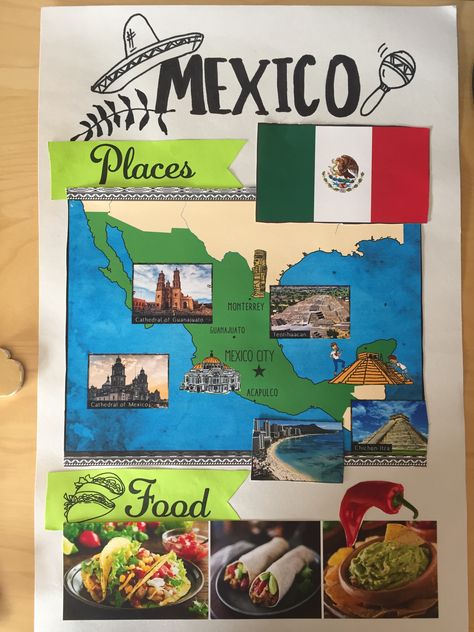 Mexico Poster Board Project, Presentation Ideas For School, Spanish Club, Culture Day, Presentation Ideas, Spanish Class, Chichen Itza, Presentation Board, Mexico City