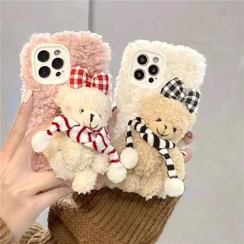 Scarf Bear Fuzzy Phone Case Fuzzy Phone Case, Teddy Bear Phone Case, Fluffy Phone Cases, Aesthetic Artsy, Gothic Punk Fashion, Bear Phone Case, Kawaii Store, Kawaii Phone, Soft Grunge Aesthetic