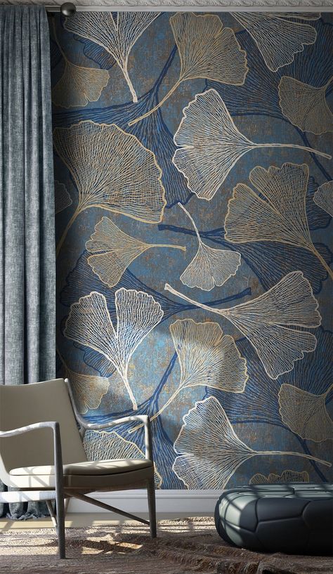 Modern Retro Plant Ginkgo Leaf Wallpaper Pattern Wall Mural | Etsy Hall Wallpaper, Drying Room, Wall Painting Techniques, Removable Wall Murals, Stick On Wallpaper, Wallpaper Peel And Stick, Wallpaper Pattern, Ginkgo Leaf, Wallpaper Removable