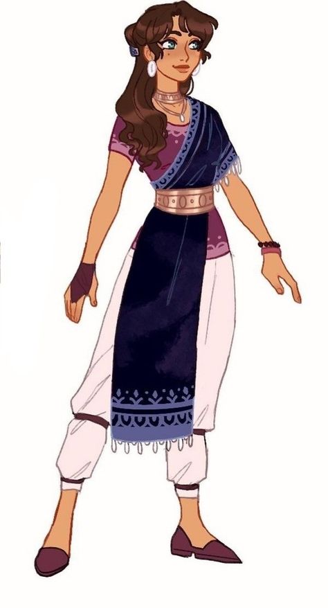 Fantasy Clothing Desert, Casual Arabian Outfits, Fantasy Islander Clothing, Arcana Outfit Ideas, Genie Outfits Female, Indian Clothing Drawing, Fantasy Island Clothing, Sumeru Outfits Ideas, Harem Outfit Fantasy