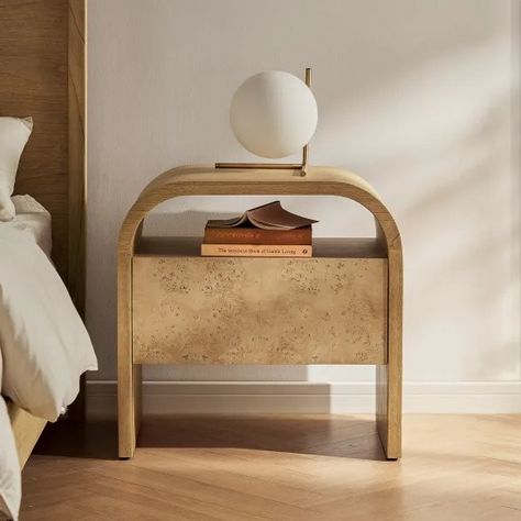 Bedside Tables | Nightstands | Castlery Australia Curved Bedside Table, Modern Bedside Tables, Fabric Bed Frame, Upholstery Bed, Bedside Tables Nightstands, Wooden Bedside Table, Bedside Table Storage, Modern Bedside, Modern Bedside Table