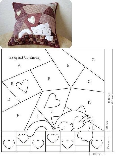 Cat Quilt Patterns, Hantverk Diy, Patchwork Cushion, Cat Quilt, Patchwork Pillow, Pola Sulam, Sewing Pillows, Sewing Appliques, Paper Piecing Patterns