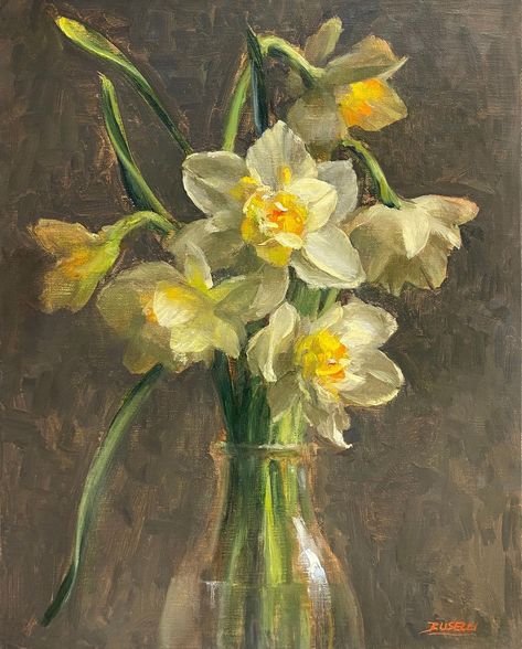 Just learned that “White Daffodils in Glass Vase” is juried into the American Impressionist Society’s 2nd Online Salon Exhibition. So… | Instagram Nyc Flower Market, White Daffodils, Nyc Artist, Paintings I Love, A Level Art, Oil Painting Flowers, Aesthetic Painting, Still Life Art, Flower Art Painting