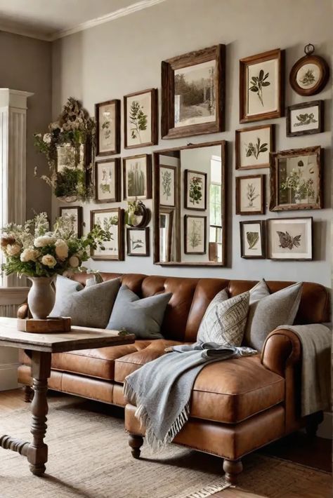 Vintage Photo Wall Collage Living Room, Rustic Picture Wall Ideas, Decorate A Long Wall In Living Room, Gallery Wall Antique Frames, Board And Batten Gallery Wall, Dining Room Collage Wall, Antique Gallery Wall Living Room, Masculine Sitting Room, Small Gallery Wall Ideas