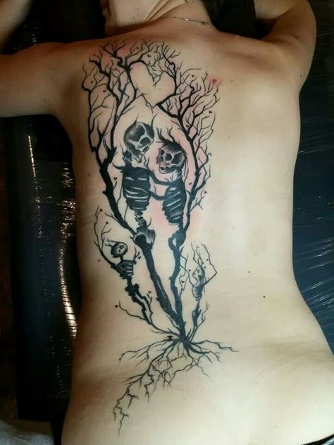 Tree Skeleton Tattoo, Halloween Tree Tattoo, Skeleton Tree, Crow Tattoos, Tattoo Skeleton, Skeleton Tattoo, Crow Tattoo, Skeleton Tattoos, Halloween Tree