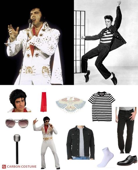 Elvis Dress Up Ideas, Elvis Fancy Dress Women, Easy Elvis Costume, Elvis Costume Ideas, Elvis Presley Outfit Ideas, Diy Elvis Costume Women, Elvis Outfits Ideas, Famous Singers Costumes, Elvis Family Costume Ideas