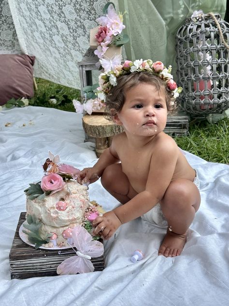 Woodland Fairy Tea Party Birthday, Fairy Garden One Year Old Party, Whimsical Fairy First Birthday, Fairy One Year Pictures, Vintage Fairy Birthday Party, 1 Year Fairy Birthday, Fairy Tail First Birthday Party, Fairy 1st Birthday Outfit, First Garden Party 1st Birthdays