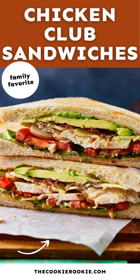 This chicken club sandwich is crazy simple to make. With minimal prep, it only takes 5 minutes to throw together-- perfect for busy mom life! Chicken Bacon Club Sandwich, Assorted Sandwiches, Chicken Breast Sandwich Recipes, Chicken Club Sandwich Recipes, Club Sandwich Recipe, Chicken Club Sandwich, Chicken Breast Sandwich, Club Sandwich Chicken, Club Sandwich Recipes