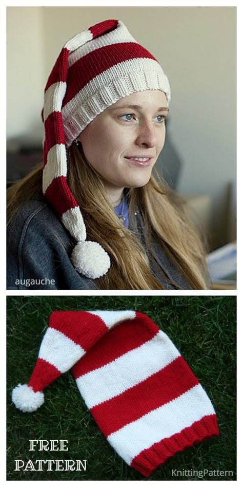 6 Knit Christmas Stocking Cap Hat Free Knitting Patterns - Knitting Pattern Loom Knit Gnome Hat, Long Stocking Hat Knit Pattern, Knit Elf Hat Pattern, Knit Stocking Hat Pattern Free, Christmas Knit Hats, Knit Stocking Hat, Knitted Elf Hat Pattern Free, Knit Stocking Hats Free Pattern, Stocking Cap Knitting Pattern