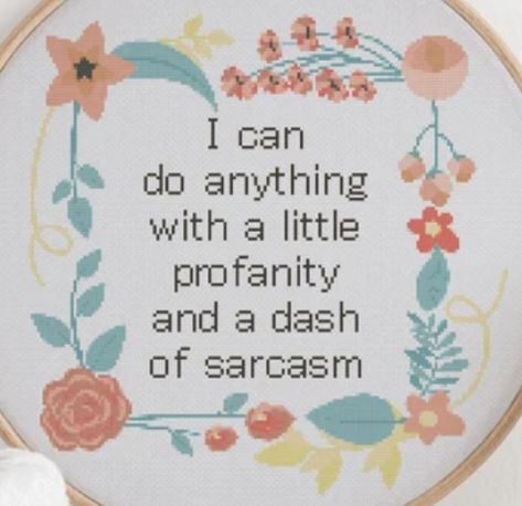 Cross Stitch Profanity, Embroidered Quotes, Snarky Comments, Workplace Humor, Cross Stitch Quotes, Crochet Snowflake Pattern, Funny Cross Stitch Patterns, I Can Do Anything, Diy Embroidery Patterns