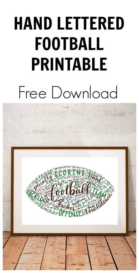 Hand Lettered Football Printable Football Printables, Football Night, John Deere Birthday Party, Football Watch Party, John Deere Birthday, Football Ideas, Football Diy, Lettering Download, Laser Projects