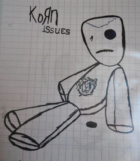 Korn album Issues Issues Korn, Korn Drawing, Korn Issues, Doll Drawing, Die Young, Doodle Art Designs, Doodle Art, Art Designs, Drawing Ideas