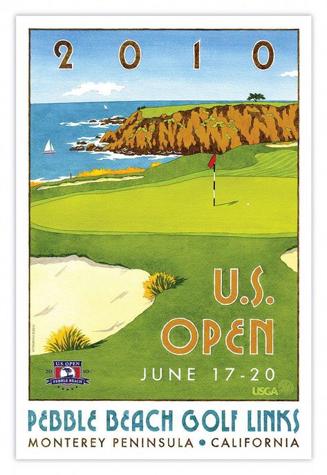 Inspired by the great posters of the past, Lee’s poster depicts the famed 8th hole at Pebble Beach Golf Links, considered by many to be the greatest Par 4 hole in all of golf. Description from leewybranski.com. I searched for this on bing.com/images #golfcourses Us Open Golf, Golf Poster, Best Golf Clubs, Leaving Cards, Series Poster, Golf Art, Golf Tips For Beginners, Golf Quotes, Beach Golf