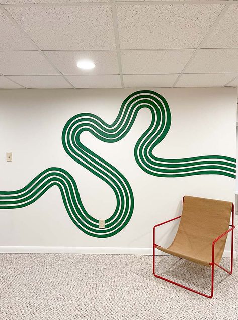 Line Mural, Line In The Sand, Office Mural, Wall Murals Diy, Diy Mural, Interior Murals, Modern Mural, Room Wall Painting, Bedroom Wall Designs