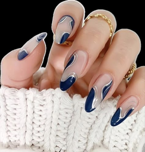 Navy And Silver Nails, Moonstone Nails, Navy Blue Nail Designs, Dance Nails, Blue And Silver Nails, Hoco Nails, Silver Nail Designs, Navy Nails, Navy Blue Nails