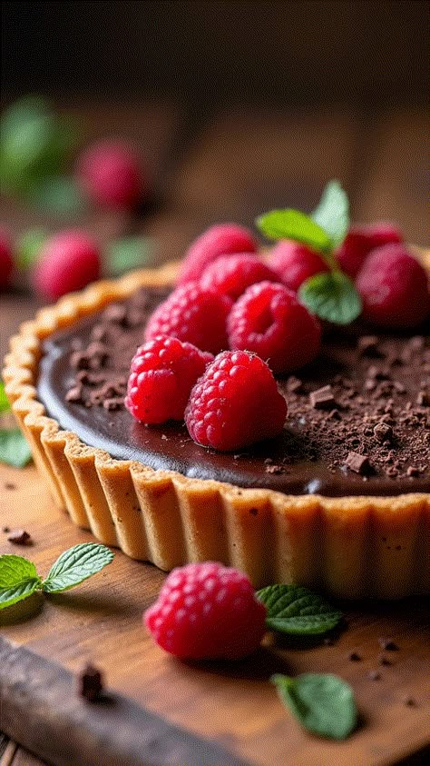 Chocolate Raspberry Tart Chocolate Raspberry Dessert, Chocolate Raspberry Pie, Raspberry Chocolate Tart, Chocolate Raspberry Tart, Chocolate Tart Recipe, Chocolate And Raspberry Tart, Chocolate Tarts Recipe, Raspberry Tart, Raspberry Desserts