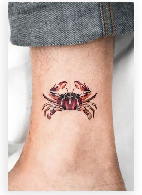 Crab Tattoo, Design Your Own Tattoo, Korean Tattoo Artist, Astrology Tattoo, Pisces Tattoos, Ocean Tattoos, Zodiac Tattoos, Friend Tattoos, Ankle Tattoo