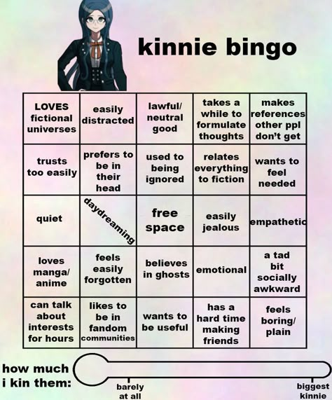 pls credit if you use! requested by @caprisunhope thank you! Tsumugi Shirogane, Kinnie Bingo, Bingo Template, Danganronpa Characters, I Love My Wife, Meme Template, Free Space, Mini Games, Feeling Loved