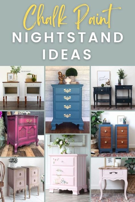 Chalk Paint Nightstand Ideas Painted Nightstand Ideas Color Schemes, Chalk Paint Bedroom Furniture Ideas, Paint Nightstand Ideas, Chalk Paint Nightstand Ideas, Painting Nightstand Ideas, Painting Nightstands, Chalk Painted Bedroom Furniture, Chalk Paint Nightstand, Chalk Painted Furniture Ideas