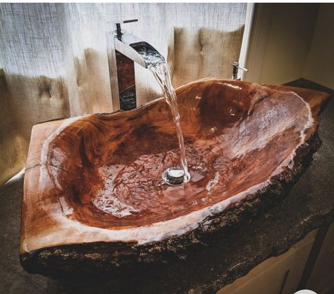 Bohemian Decor Bathroom, Wooden Sink, Wood Vessel, Log Decor, Wood Sink, Rustic Bathroom Designs, Wooden Log, Basin Design, Log Furniture