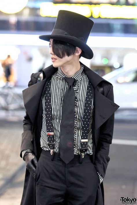 ALL THE STYLE GOALS!!!---Cool Struttin'&Co. Suspenders Japanese Goth Fashion, Goth Fashion Men, Goth Harajuku, Takeo Kikuchi, Clown Clothes, Tokyo Fashion, Japanese Street Fashion, Student Fashion, Goth Outfits