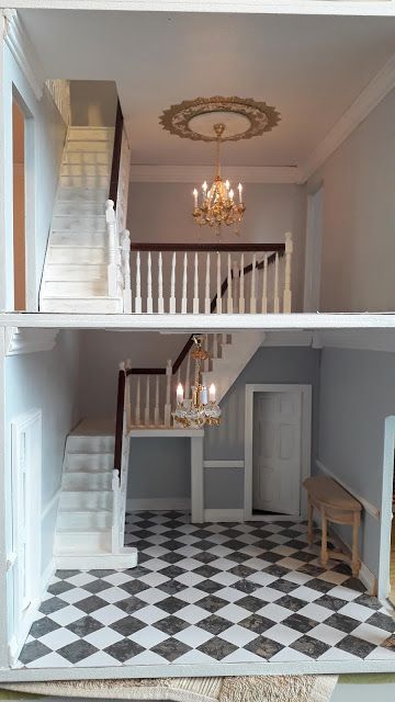 Dollhouse Staircase, Dollhouse Stairs, Greenleaf Dollhouse, Dollhouse Interior, Dollhouse Makeover, Dollhouse Inspiration, Dollhouse Bed, Doll House Ideas, Miniatures Diy