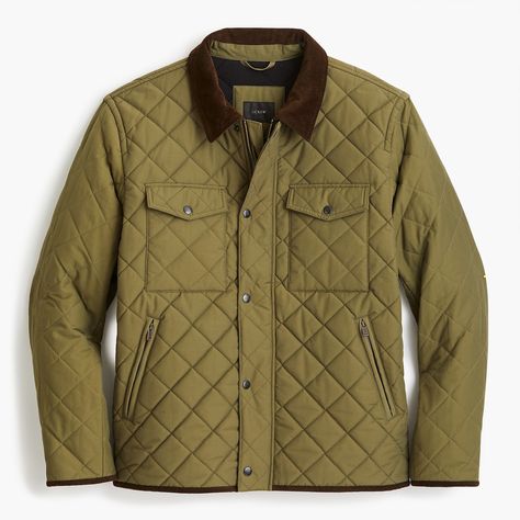 Sussex quilted jacket with corduroy collar : Men quilted | J.Crew Mens Quilted Jacket, Loden Green, Man Quilt, Outdoor Jacket, Green Jacket, Quilted Jacket, Vest Jacket, Military Jacket, J Crew