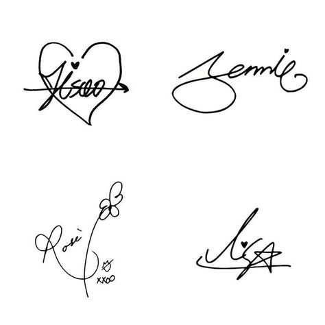 Lisa Signature Blackpink, Rose Blackpink Tattoo, Jisoo Signature, Rosé Signature, Jennie Signature, Blackpink Signature, Black Pink Signature, Blackpink Tattoo, Lisa Signature