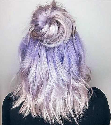 Blonde And Lavender Balayage, Lilac Silver Hair Ombre, Platinum Blonde And Lavender Hair, Platinum And Lavender Hair, Platinum With Lavender, Violet Roots Blonde Hair, Frosty Purple Hair, Ash Blonde Lavender Hair, Icy Blonde And Purple Hair