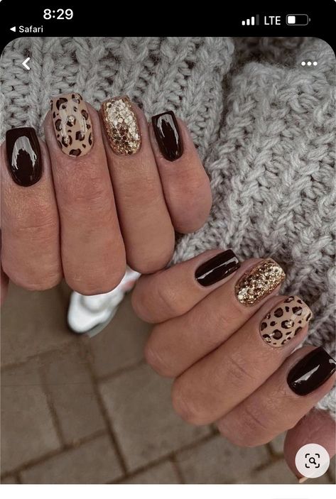 Leopard Glitter Nails, Glitter Leopard Nails, Leopard Nail Designs, Cheetah Nails, September Nails, Fall Gel Nails, Leopard Print Nails, Fall Nail Art Designs, Cute Nails For Fall