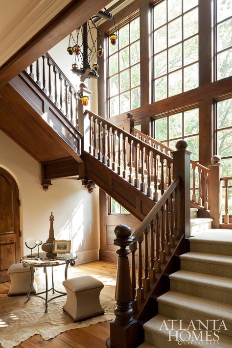 Brown Wood Staircase, European Staircase, Stained Wood Stairs, Mahogany Staircase, Wooden Banister, Historic Staircase, Dramatic Staircase, Staircase Rug, Home Staircase