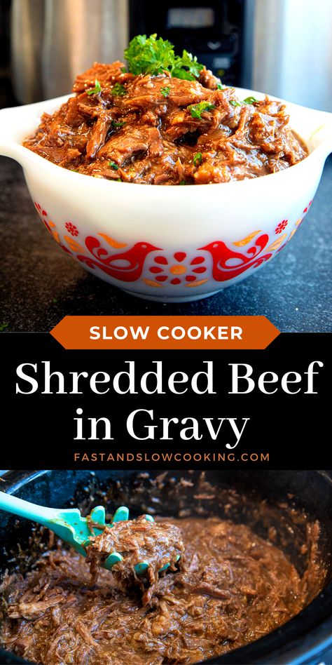 Slow Cooker Gravy Beef, Crockpot Beef And Gravy Recipes, Shredded Beef With Gravy, Crockpot Shredded Meat Recipes, Best Shredded Beef Crock Pot, Shredded Beef And Gravy Crockpot, Shredded Beef Over Noodles, Slow Cooker Butter Beef, Pull Beef Slow Cooker